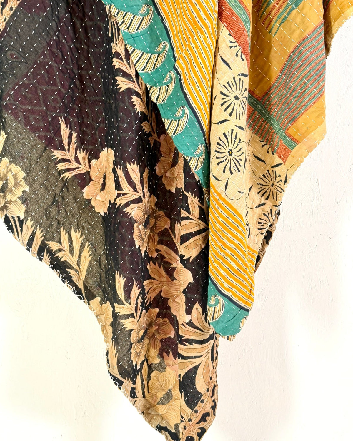 Vintage Cotton Kantha Quilt In Yellow and Black 11 - Biggs & Hill