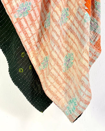 Vintage Cotton Kantha Quilt In Peach and Black 01 - Biggs & Hill