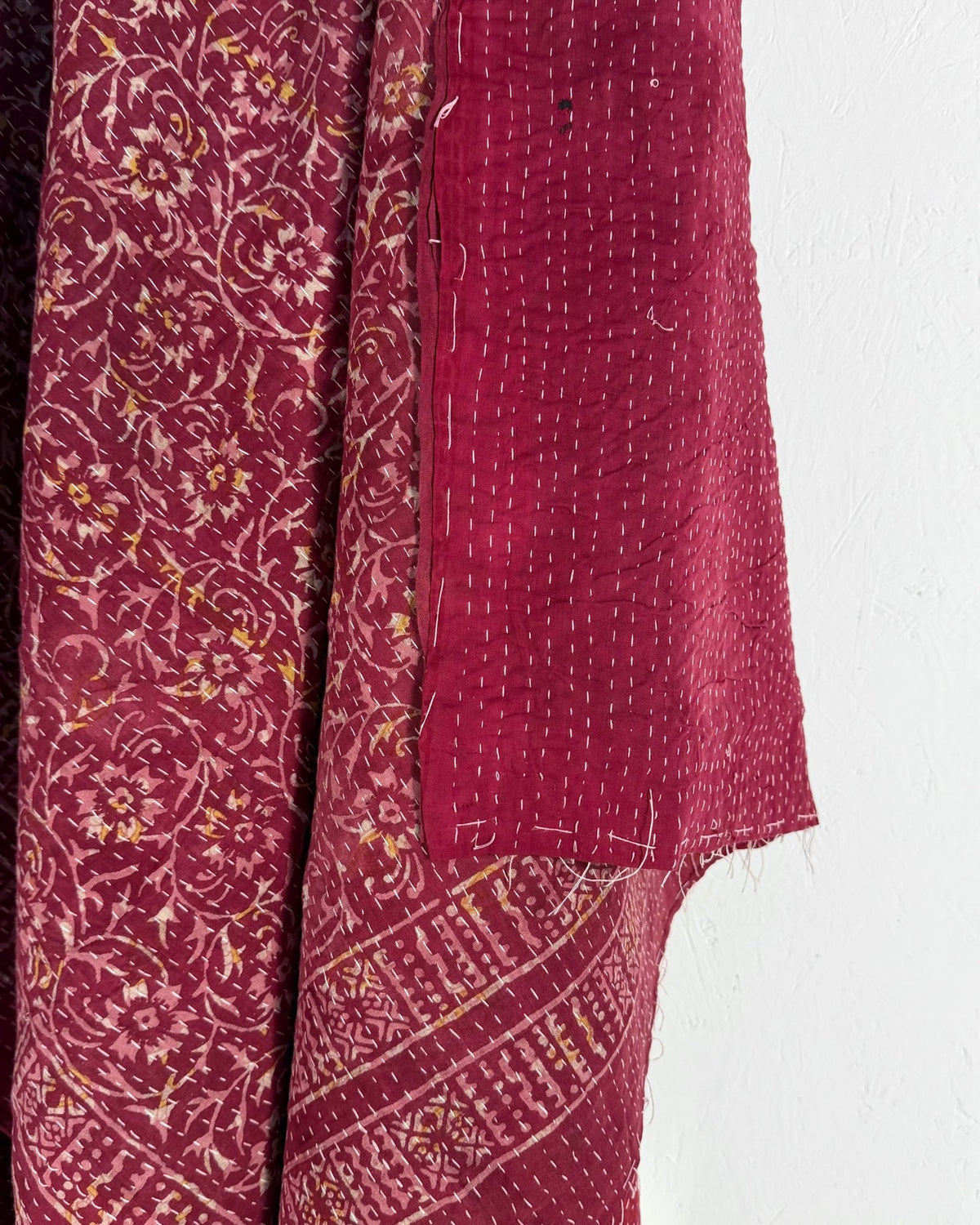 Ajrakh Printed Vintage Kantha Quilt in Deep Red - Biggs & Hill