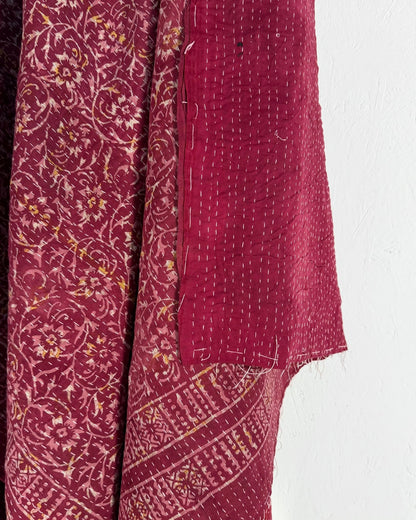 Ajrakh Printed Vintage Kantha Quilt in Deep Red - Biggs & Hill