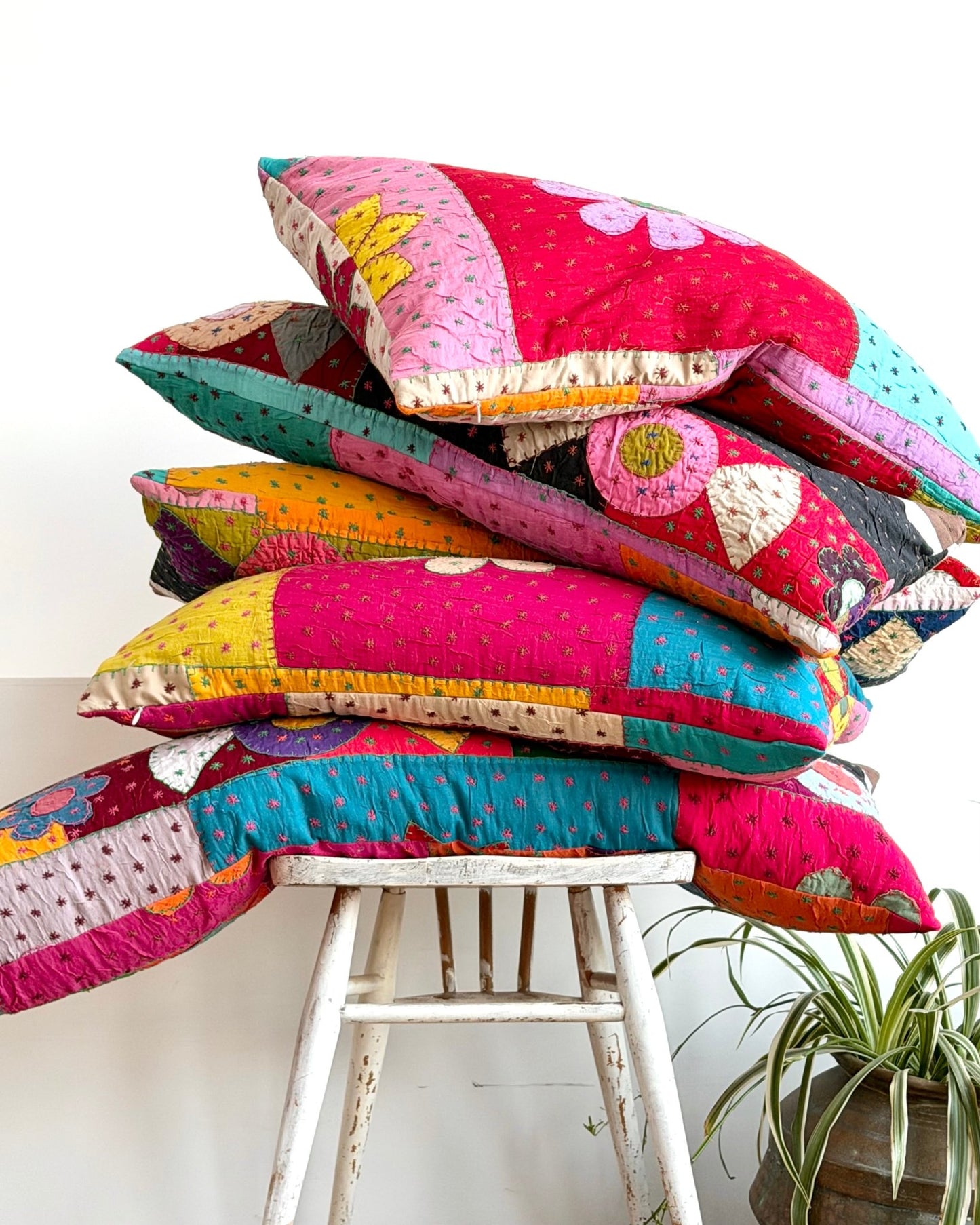 Reversible Hand Stitched Patchwork Pillow Cover 02 - Biggs & Hill