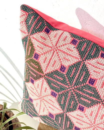 Vintage Galichi Kantha Cushion Cover In Pink - Large Rectangular