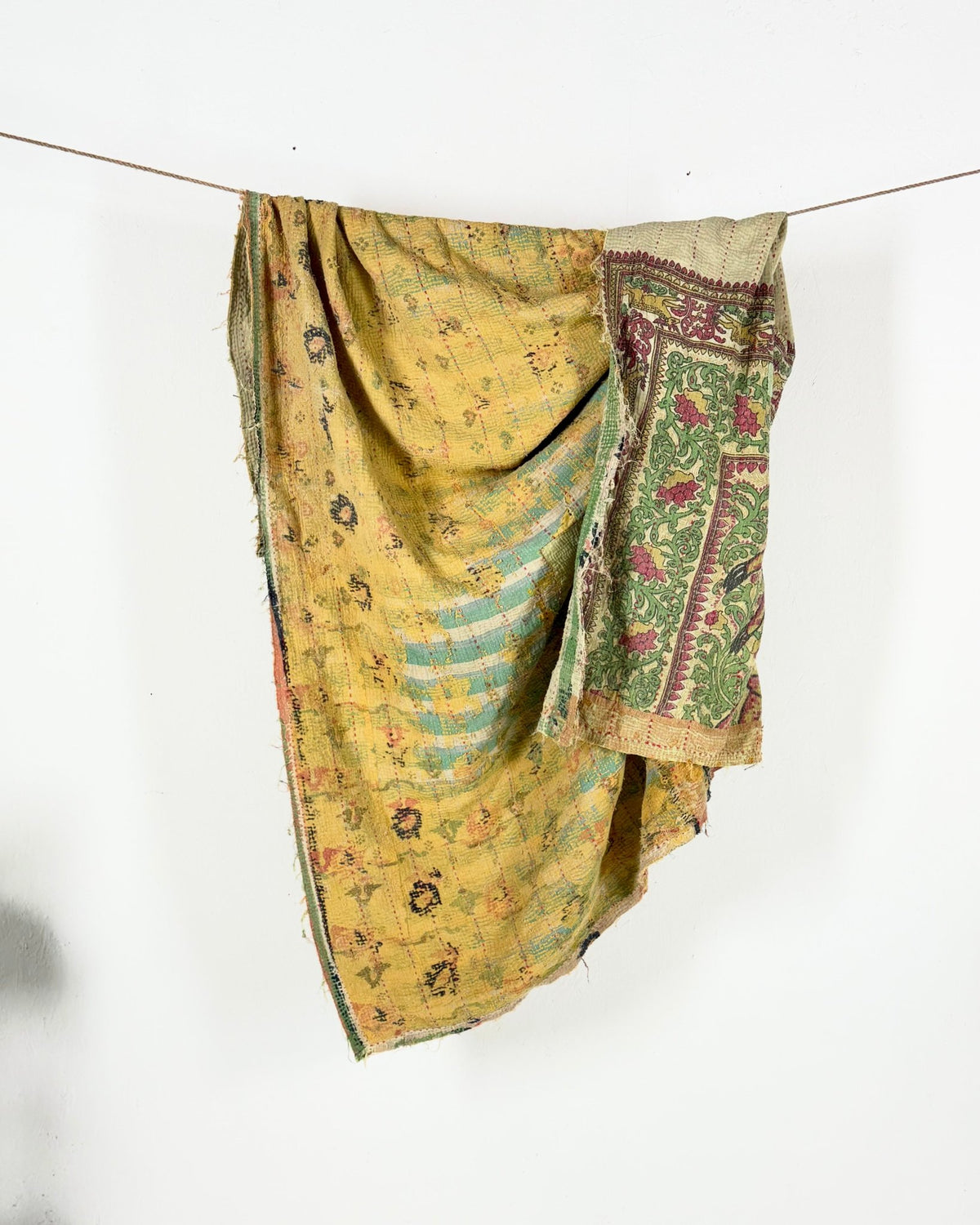 Project Kantha Quilt: Large Scale Print in Beige and Yellow - Biggs & Hill