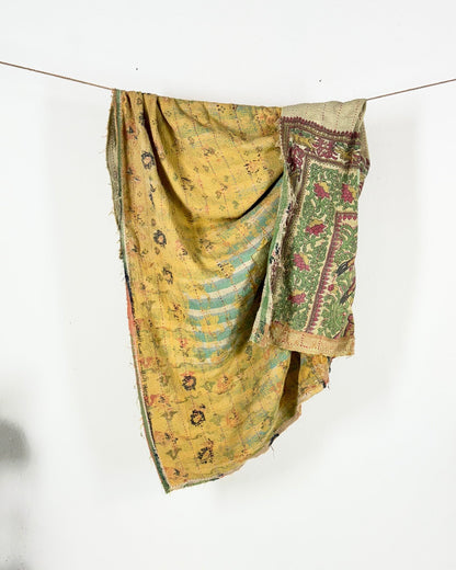 Project Kantha Quilt: Large Scale Print in Beige and Yellow - Biggs & Hill