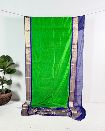 Preloved Silk Sari Length Bright Green and Blue 08