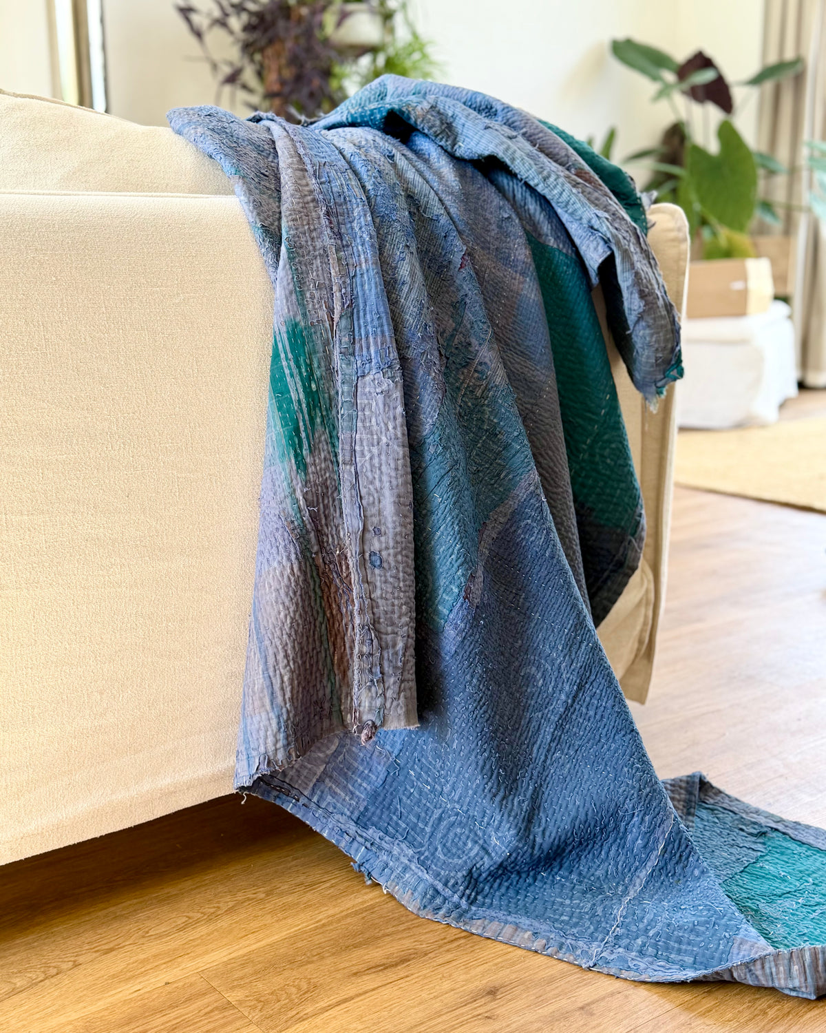 Textured Indigo Print Kantha Quilt