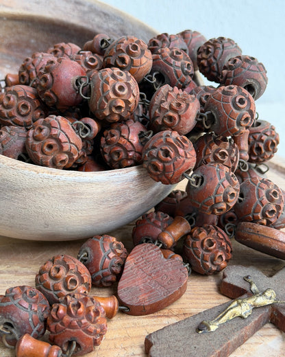 Vintage French Lourdes Rosary (Chapelet) – Wooden Pilgrimage Beads