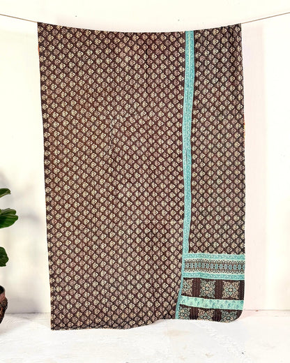 Vintage Cotton Kantha Quilt In Orange and Blue 02 - Biggs & Hill