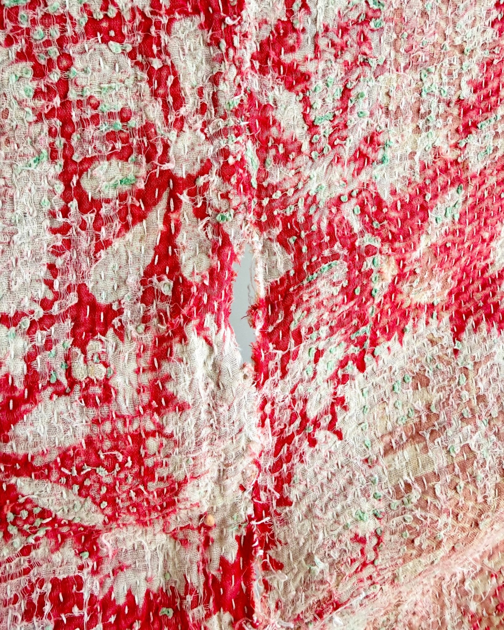 Project Kantha Quilt: Pink, Yellow and Green With Authentic Aged Texture - Biggs & Hill