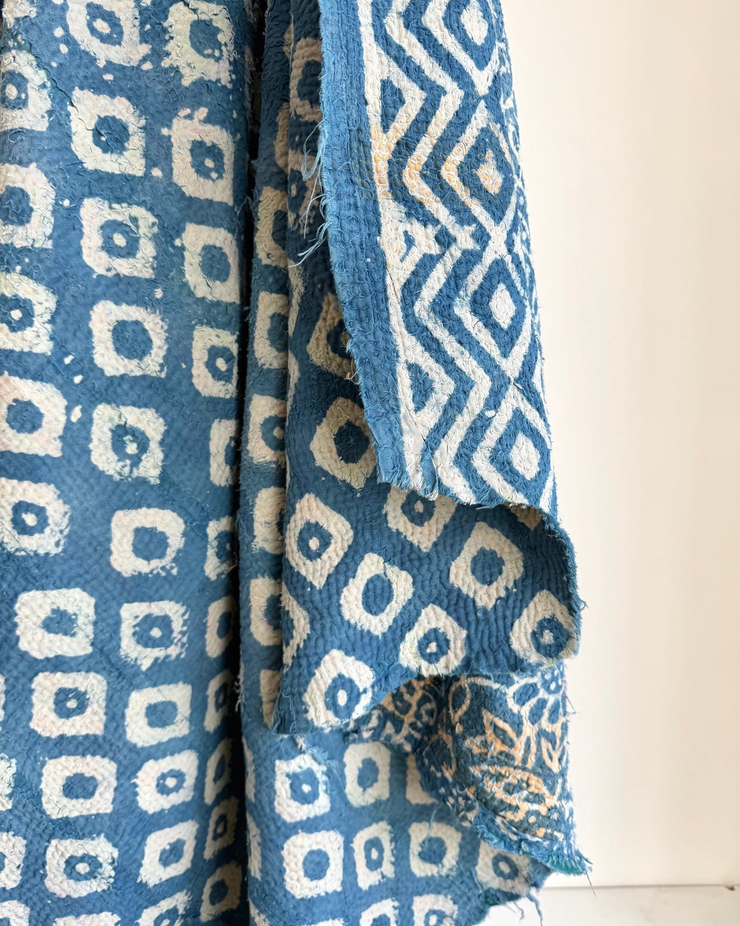 Project Kantha Quilt: Indigo Print With Authentic Aged Texture - Biggs & Hill