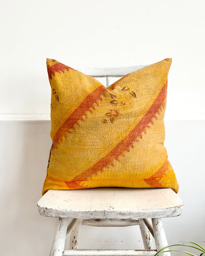 Vintage Kantha Cushion In Yellow and Blue - 45cm Square