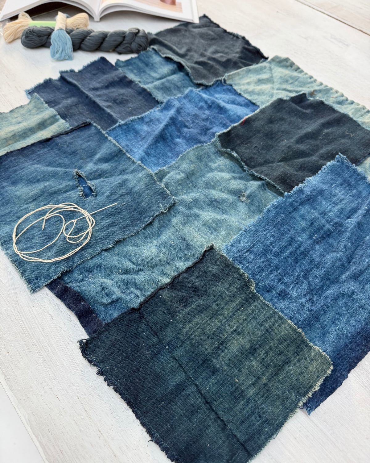 Vintage Indigo Cotton Boro/ Sashiko Craft Fabric