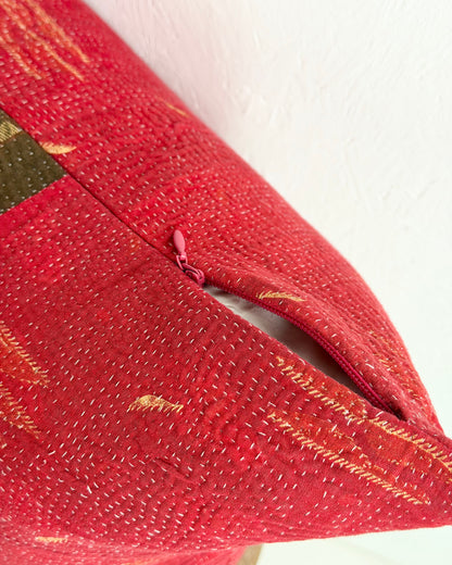 Handmade Vintage Kantha Cushion Cover In Red - 45cm (18") Square