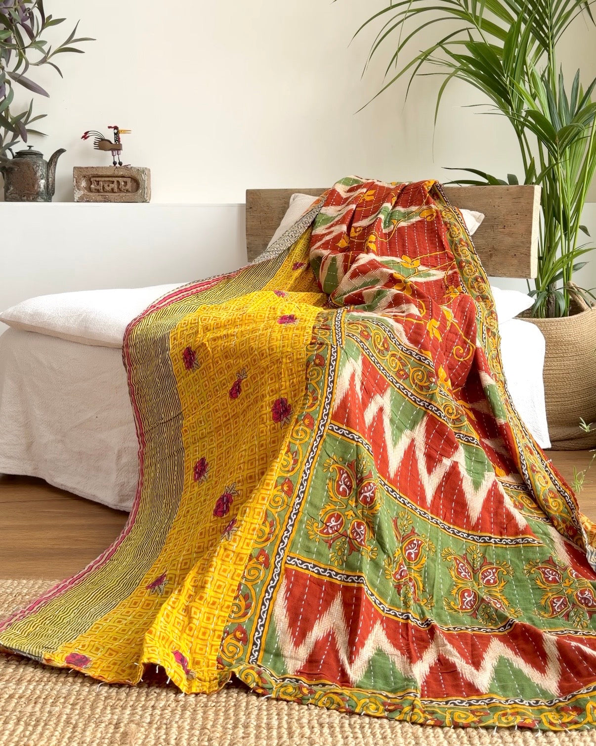 Vintage Cotton Kantha Quilt In Yellow and Orange #47