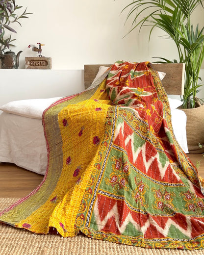 Vintage Cotton Kantha Quilt In Yellow and Orange #47