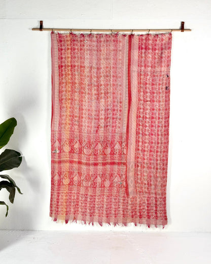 Heavy Kantha Blanket Quilt With Pink Stripes - Biggs & Hill