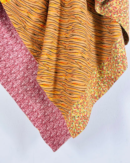 Fine Stitched Vintage Kantha Quilt in Pink, Yellow and Mustard - Biggs & Hill