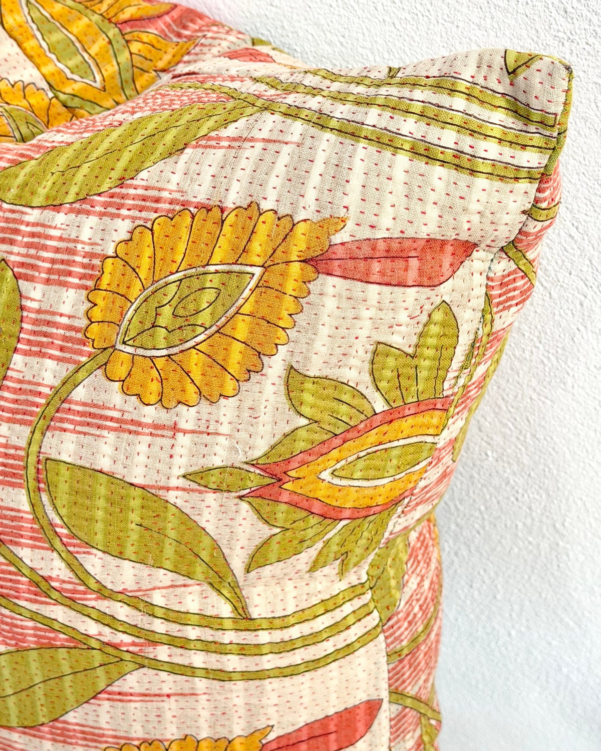 Handmade Reversible Vintage Kantha Cushion Cover In Retro Floral - 45cm (18") - Biggs & Hill