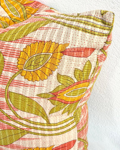 Handmade Reversible Vintage Kantha Cushion Cover In Retro Floral - 45cm (18") - Biggs & Hill