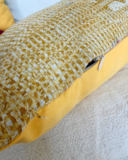 Vintage Kantha Bolster Cushion In Yellow 03 - Biggs & Hill