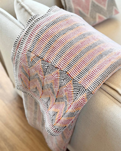 Small Heavy Vintage Lohori Kantha Quilt in Pink and Yellow Stripes - Biggs & Hill