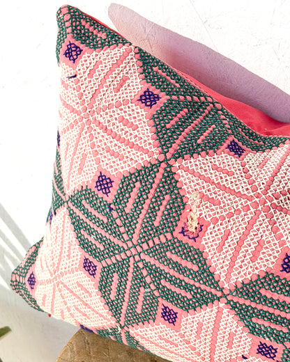 Vintage Galichi Kantha Cushion Cover In Pink - Small Rectangular