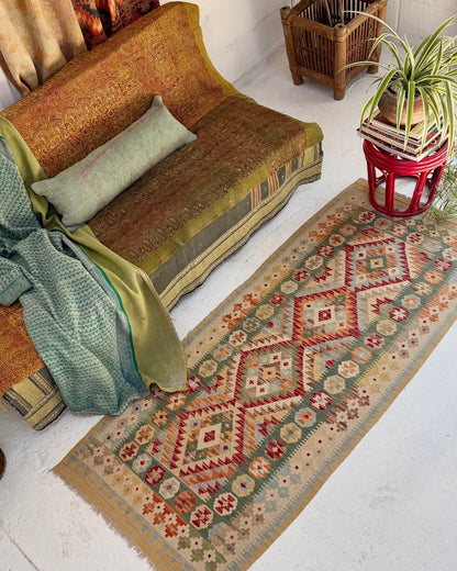 Green and Yellow Afghan Chobi Kilim Rug - Biggs & Hill
