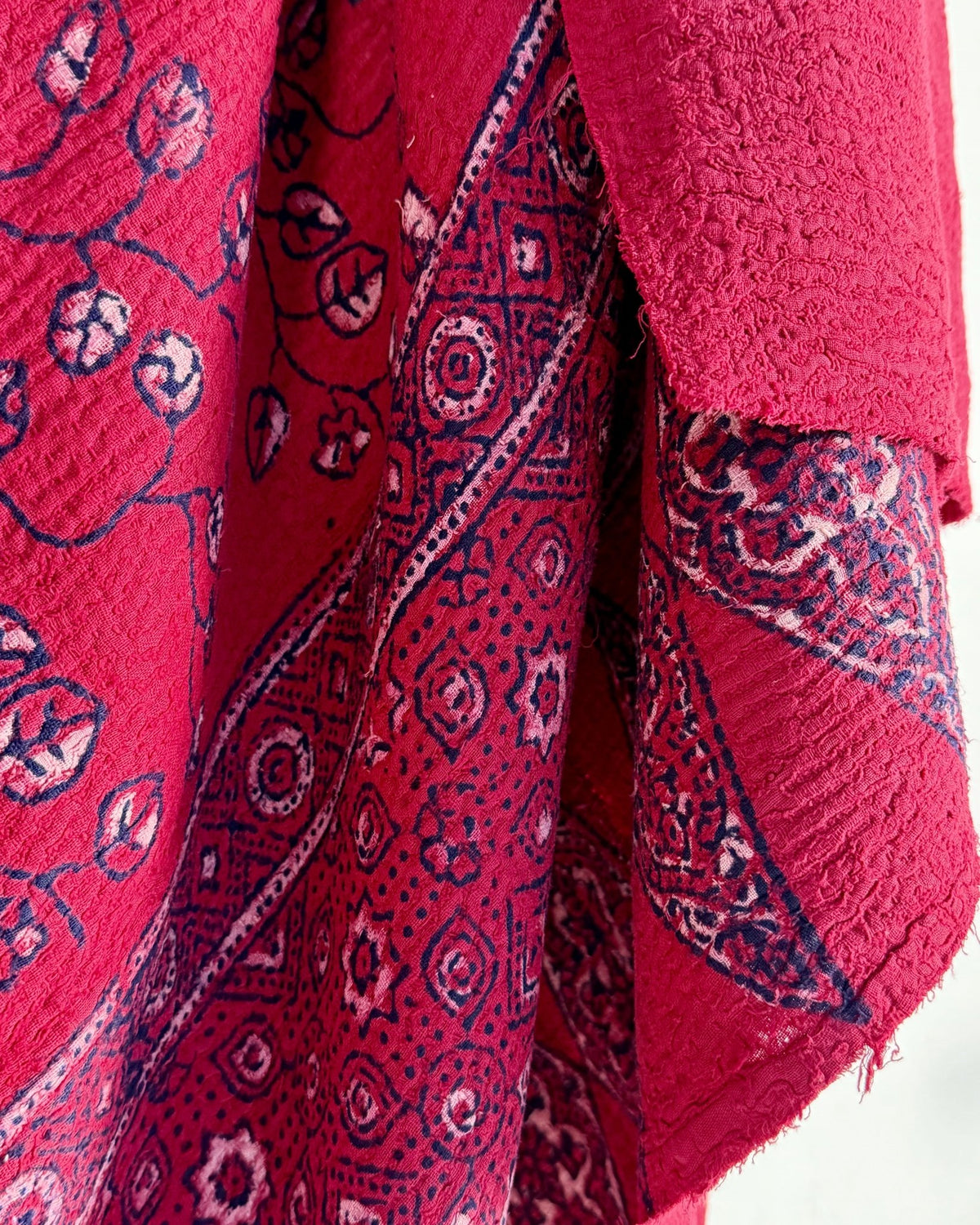 Ajrakh Printed Vintage Kantha Quilt in Deep Red - Biggs & Hill