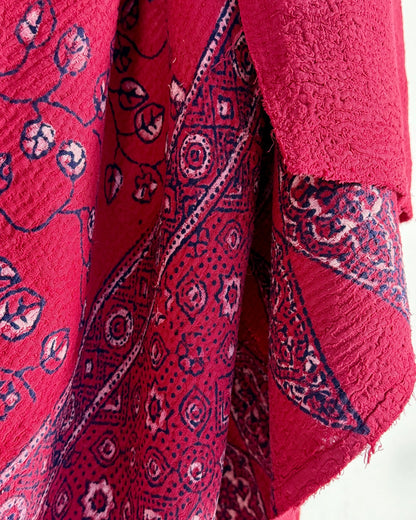 Ajrakh Printed Vintage Kantha Quilt in Deep Red - Biggs & Hill