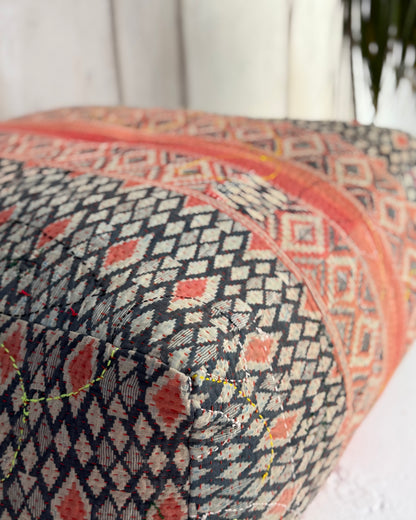 Extra Large Square Kantha Pouf Cushion Cover With Red and Navy Block Print