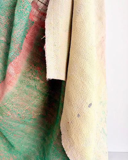 Project Kantha Quilt: Pink and Green With Authentic Aged Texture - Biggs & Hill