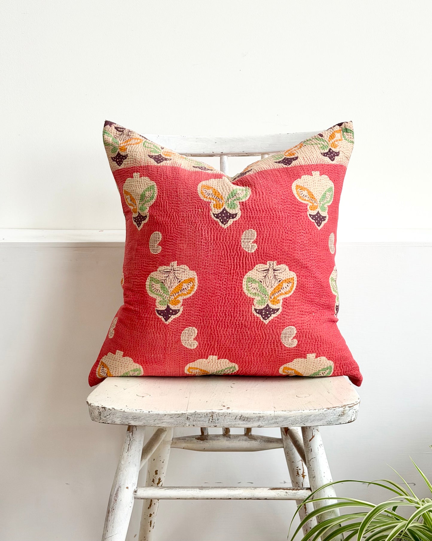 Vintage Kantha Cushion In Pink and Purple - 45cm Square