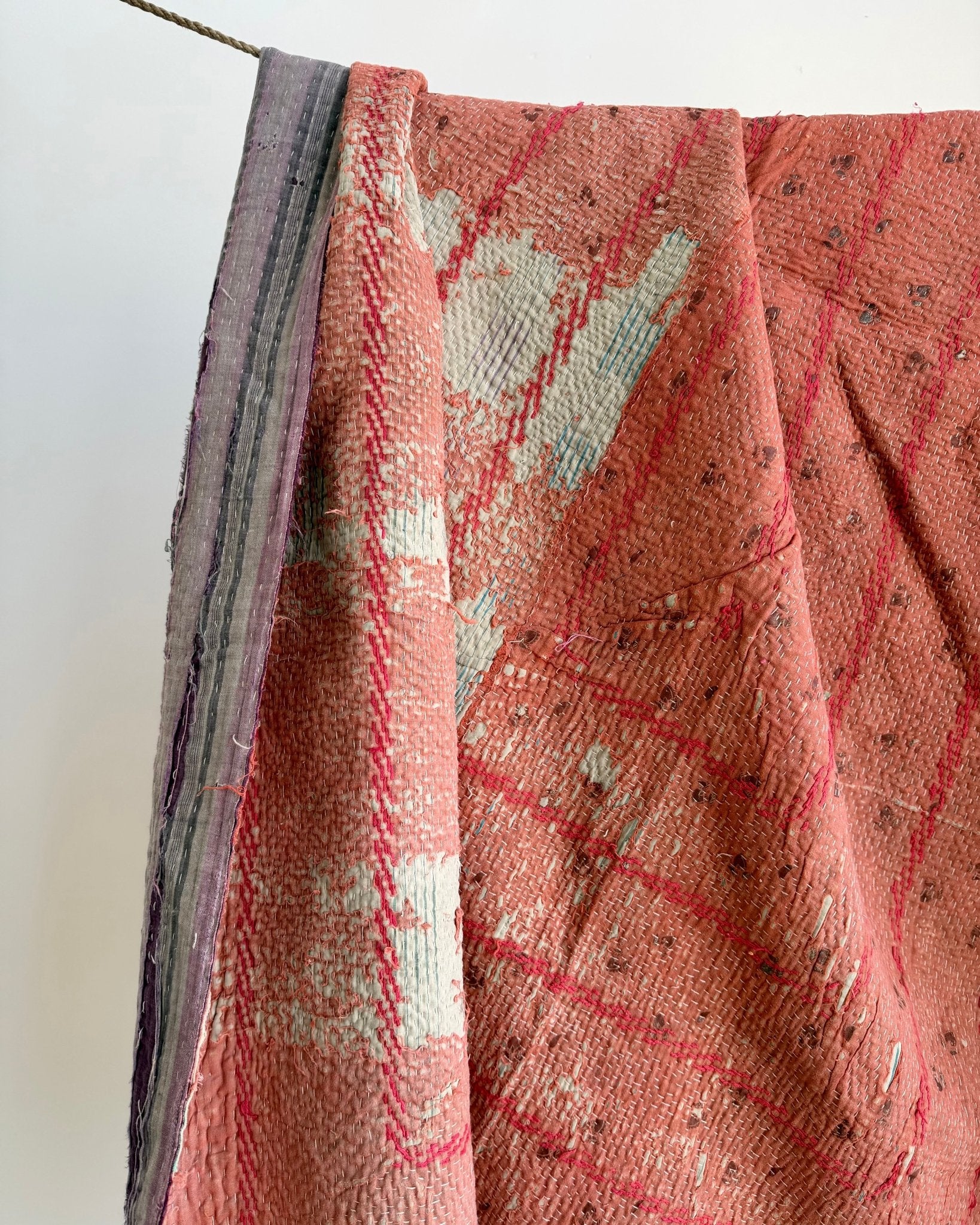 Project Kantha Quilt: Pink, Green and Purple with Embroidery - Biggs & Hill