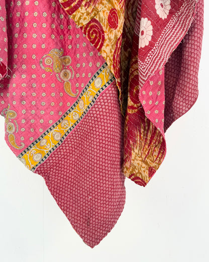 Vintage Cotton Kantha Quilt In Pink and Orange #53