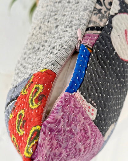 Vintage Kantha Bolster Cushion Cover In Multicolour Patchwork 30 x 100 - Biggs & Hill