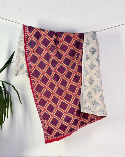 Heavy Vintage Galicha Kantha Quilt In Blue and Red - Biggs & Hill