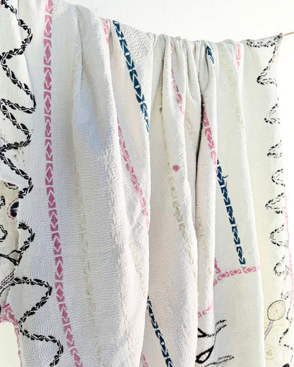 Project Kantha Quilt: White Nakshi Kantha With Tree Of Life Embroidery