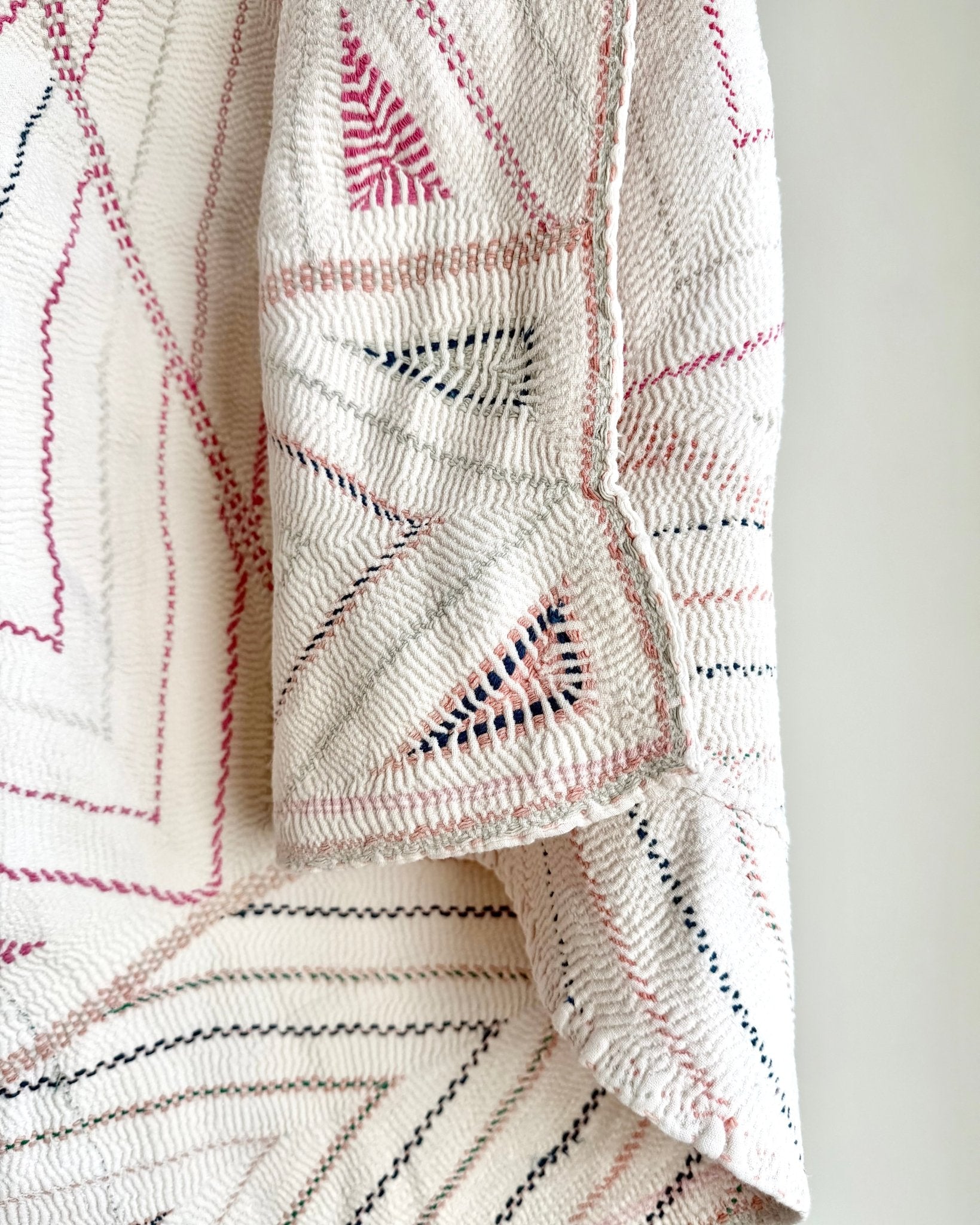 Large Antique Hand Embroidered White Nakshi Kantha From Bengal - Biggs & Hill