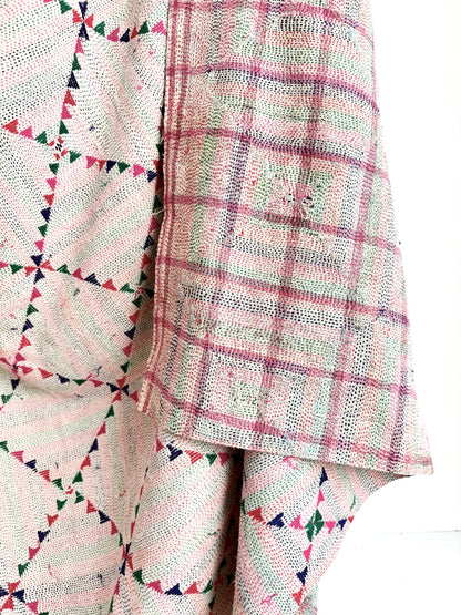 Project Kantha Quilt: Off - white With Geometric Embroidery - Biggs & Hill