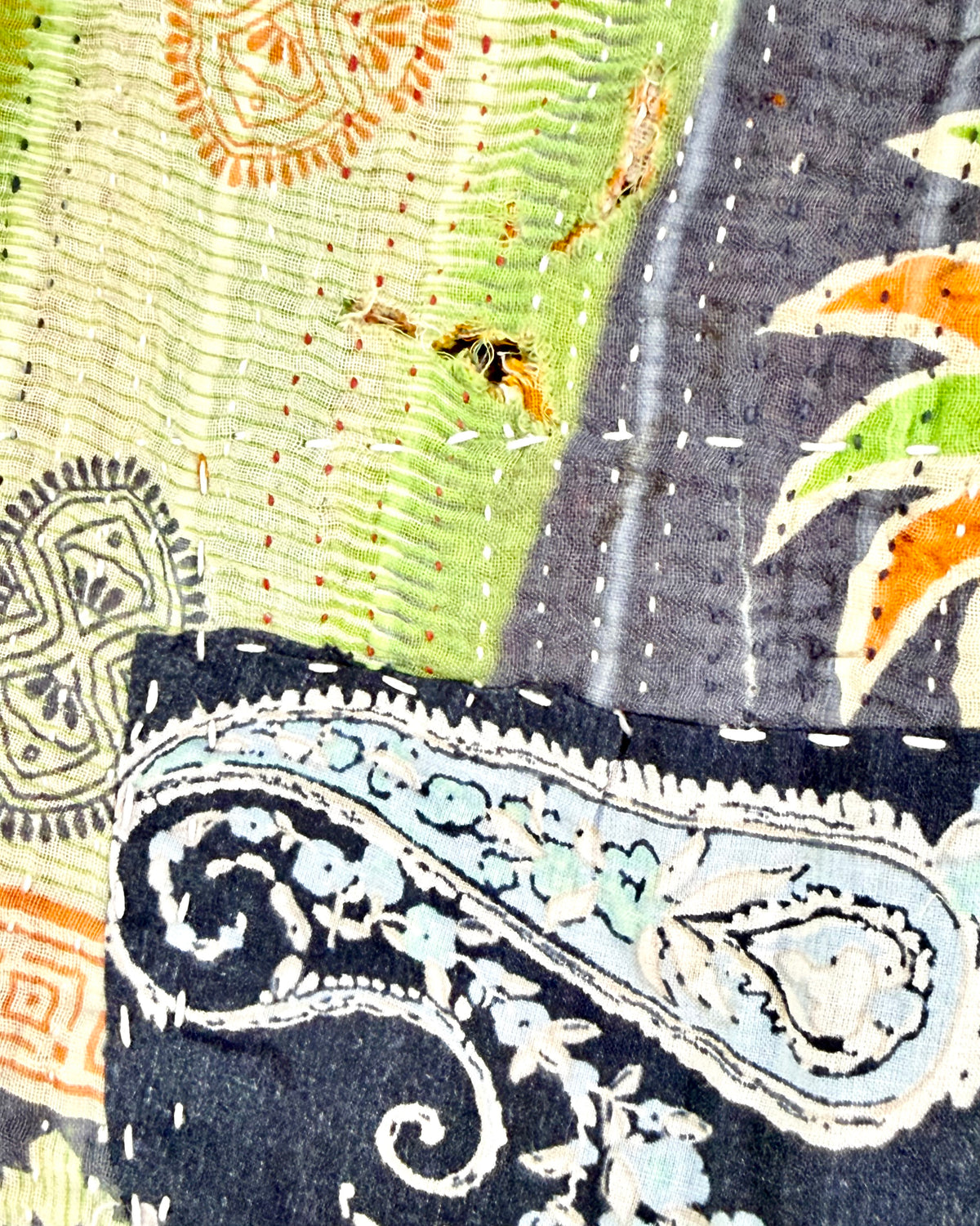 Project Kantha Quilt: Geometric Orange and Green