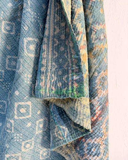 Large Heavy Indigo Print Kantha Quilt