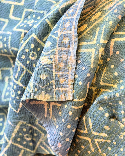 Large Heavy Indigo Print Kantha Quilt