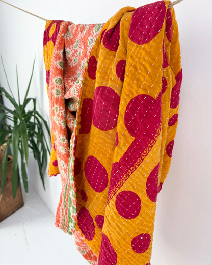 Vintage Cotton Kantha Quilt In Pink and Orange #54