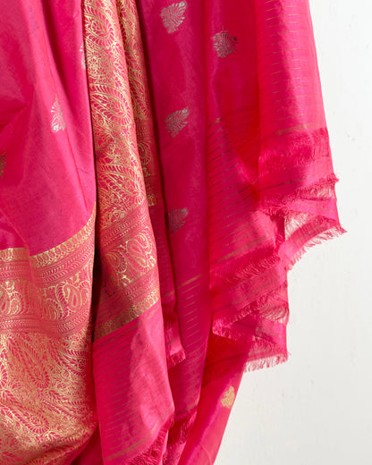 Preloved Silk Sari Length In Pink 11