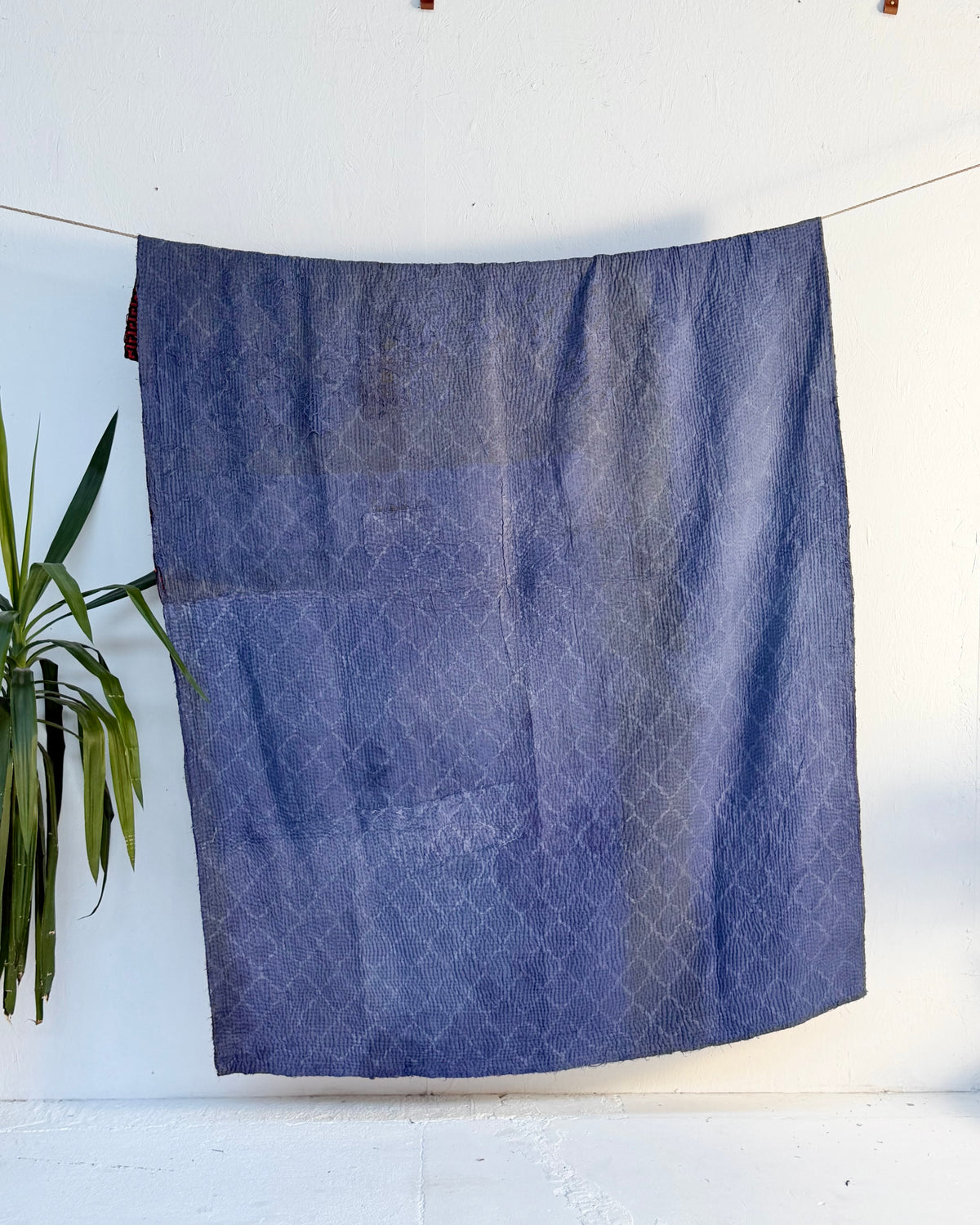 Indigo Print Kantha Quilt With Border