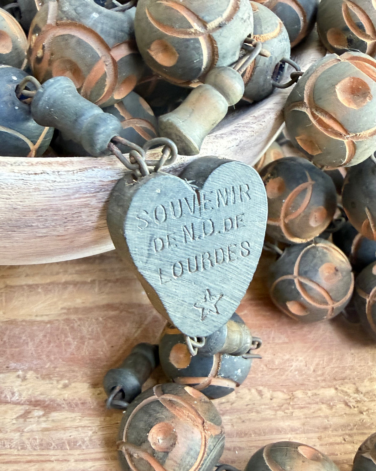 Vintage French Lourdes Rosary (Chapelet) – Wooden Pilgrimage Beads