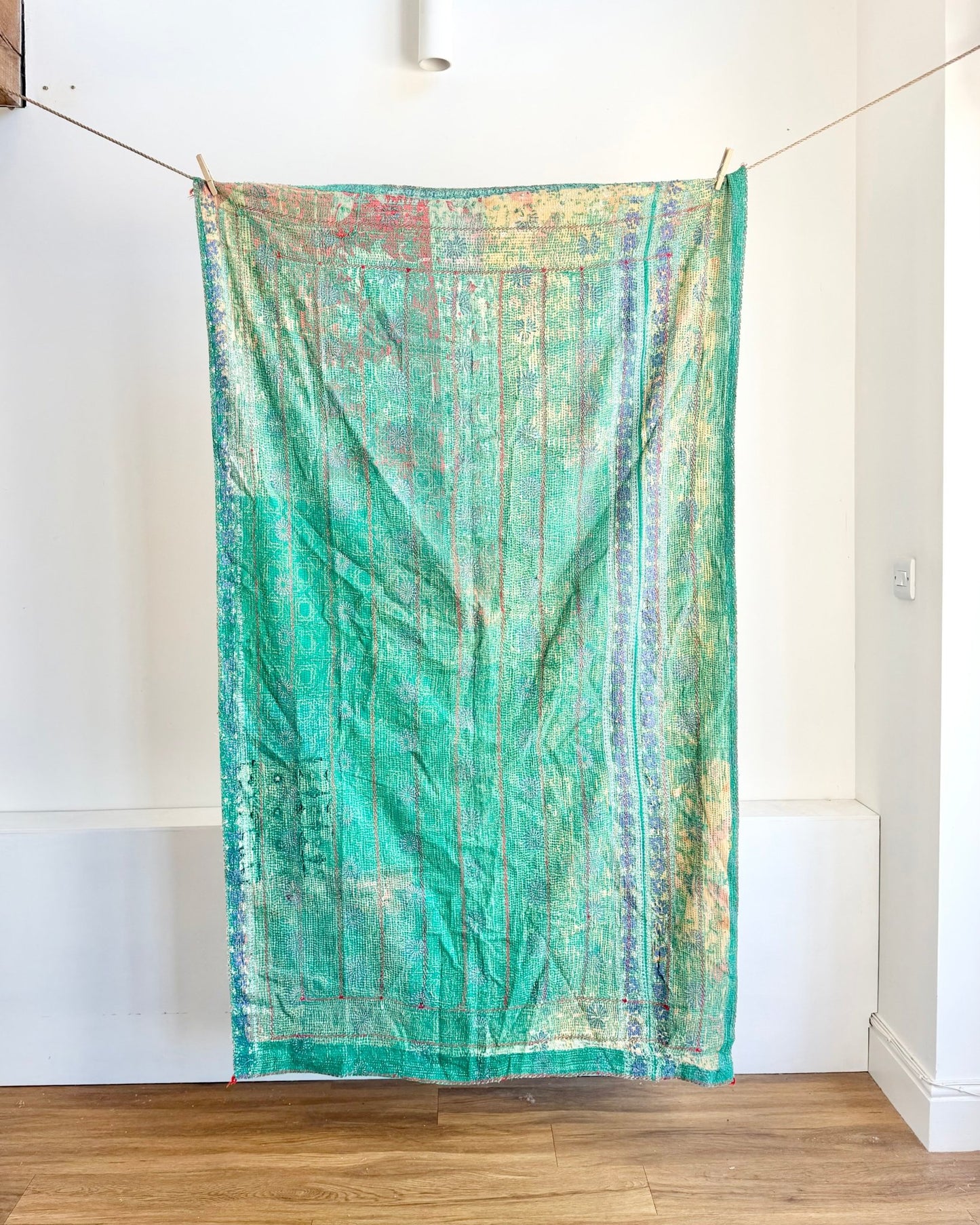 Project Kantha Quilt: Green and Blue with Embroidery - Biggs & Hill
