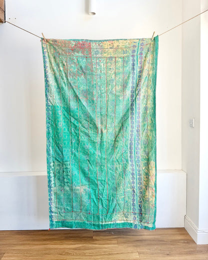 Project Kantha Quilt: Green and Blue with Embroidery - Biggs & Hill