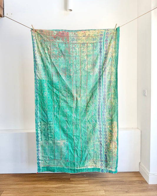 Project Kantha Quilt: Green and Blue with Embroidery - Biggs & Hill