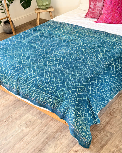 Large Heavy Indigo Print Kantha Quilt